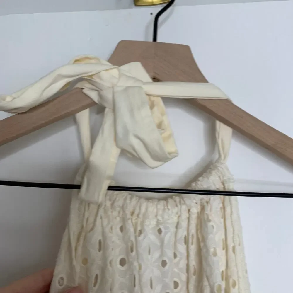 Vitamin A Off White Halter Top Maxi Cover Up Eyelet Swim Dress Womens Medium